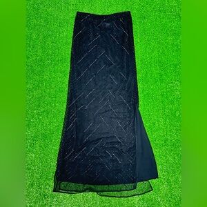 Vintage Marvel By La Perla Black Mesh Beaded Long Skirt Size US 42 Made in Italy